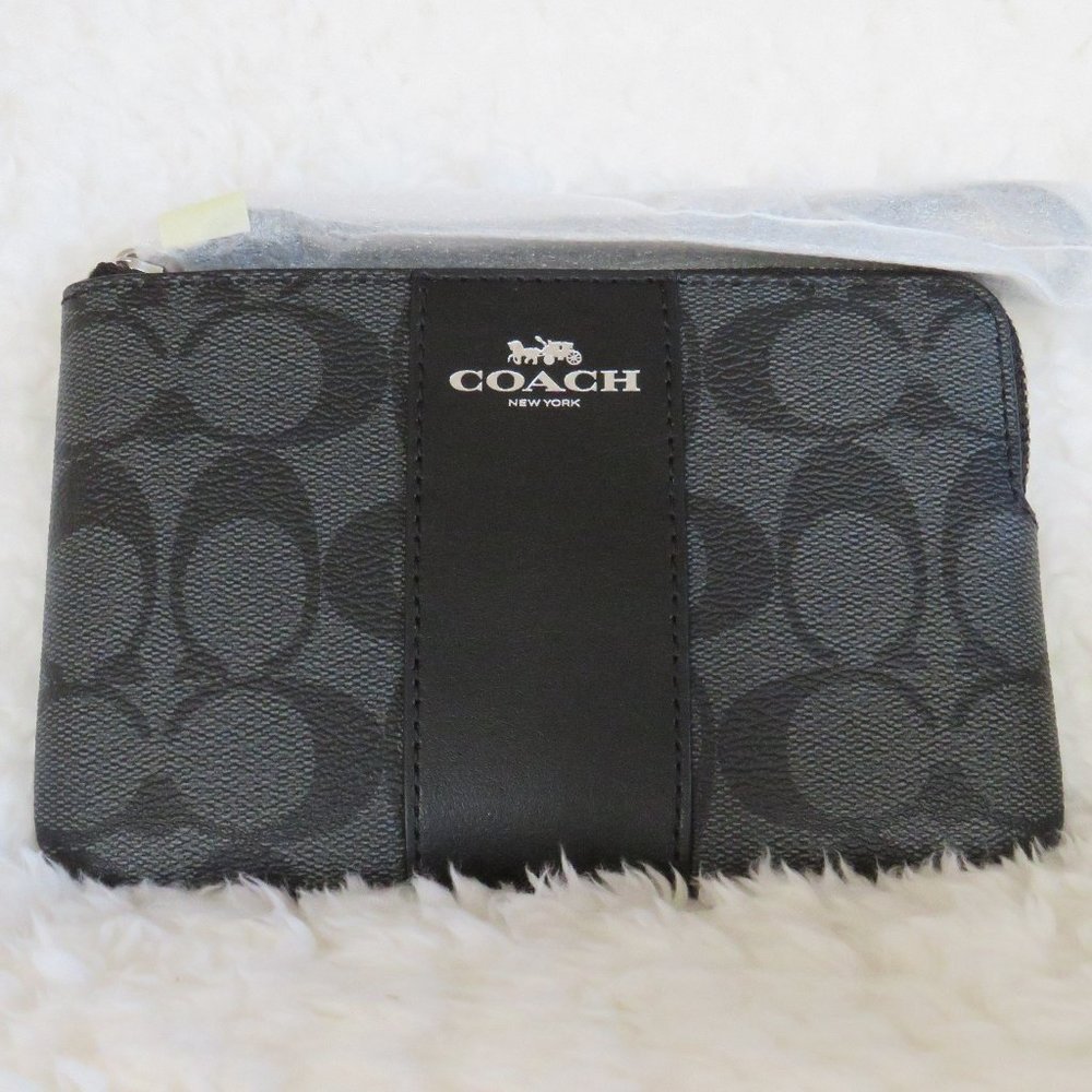 Coach Signature PVC Corner Zip Wristlet (Graphite/Black)